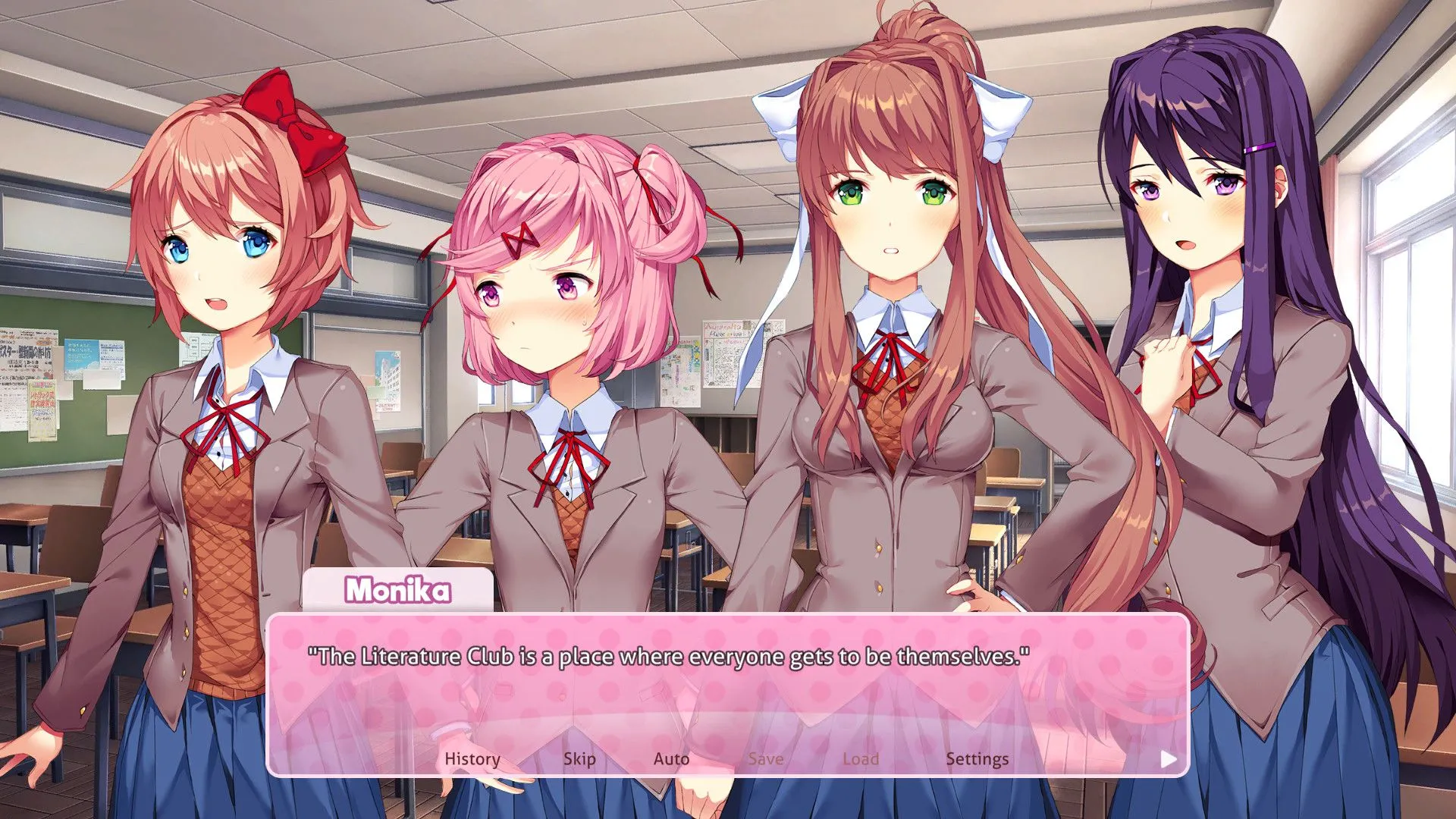 Monika với vẻ mặt bí ẩn trong game kinh dị tâm lý Doki Doki Literature Club!