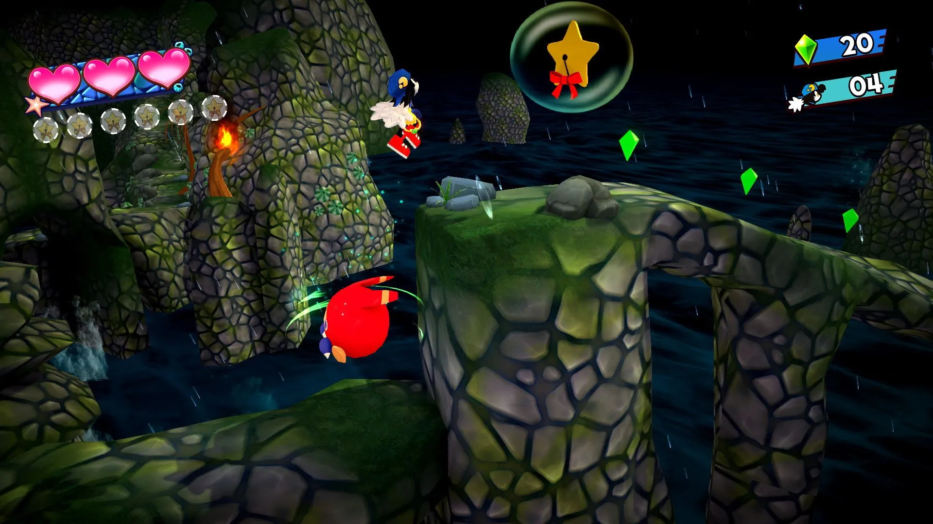 Một ảnh chụp màn hình gameplay từ Klonoa: Phantasy Reverie, minh họa game 2.5D với đồ họa 3D nhưng giữ lối chơi 2D truyền thống.