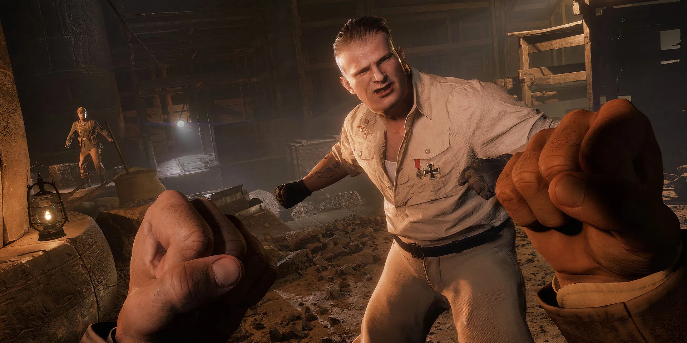Một cảnh chiến đấu cận chiến trong tựa game phiêu lưu Indiana Jones and the Great Circle.