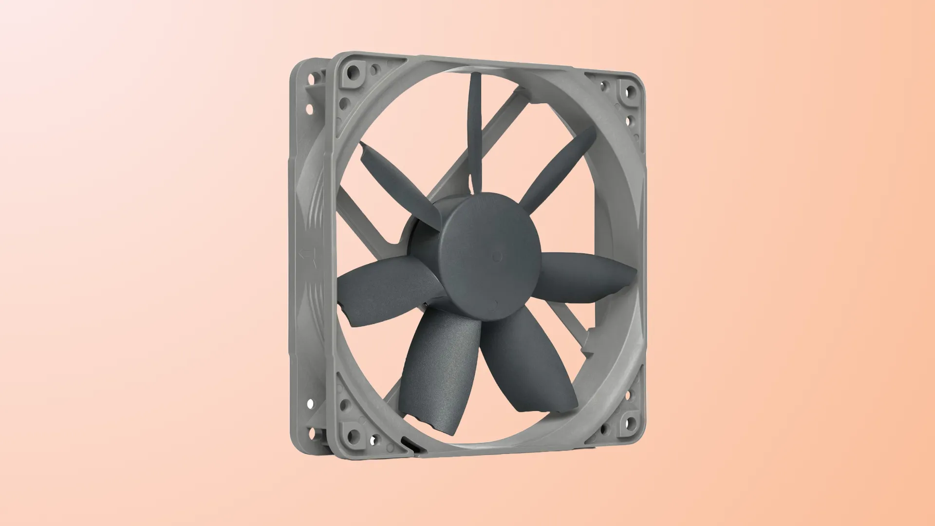 Một chiếc quạt PC Noctua NF-S12B redux-1200 PWM trên nền cam.