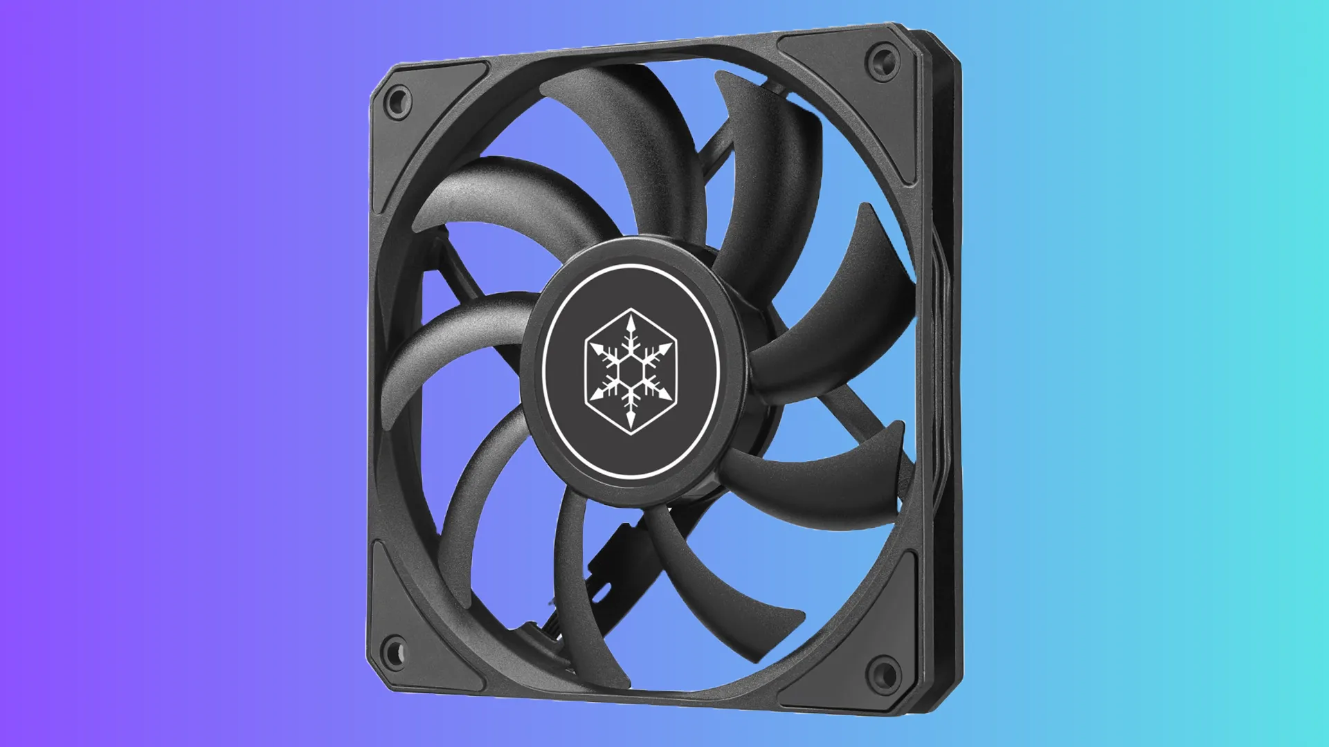 Một chiếc quạt PC SilverStone Air Slimmer 120 trên nền xanh tím.