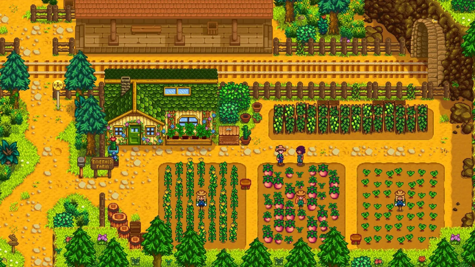 Một nông trại yên bình trong Stardew Valley, người chơi tương tác với NPC, nơi ẩn chứa bí mật về gia đình Abigail