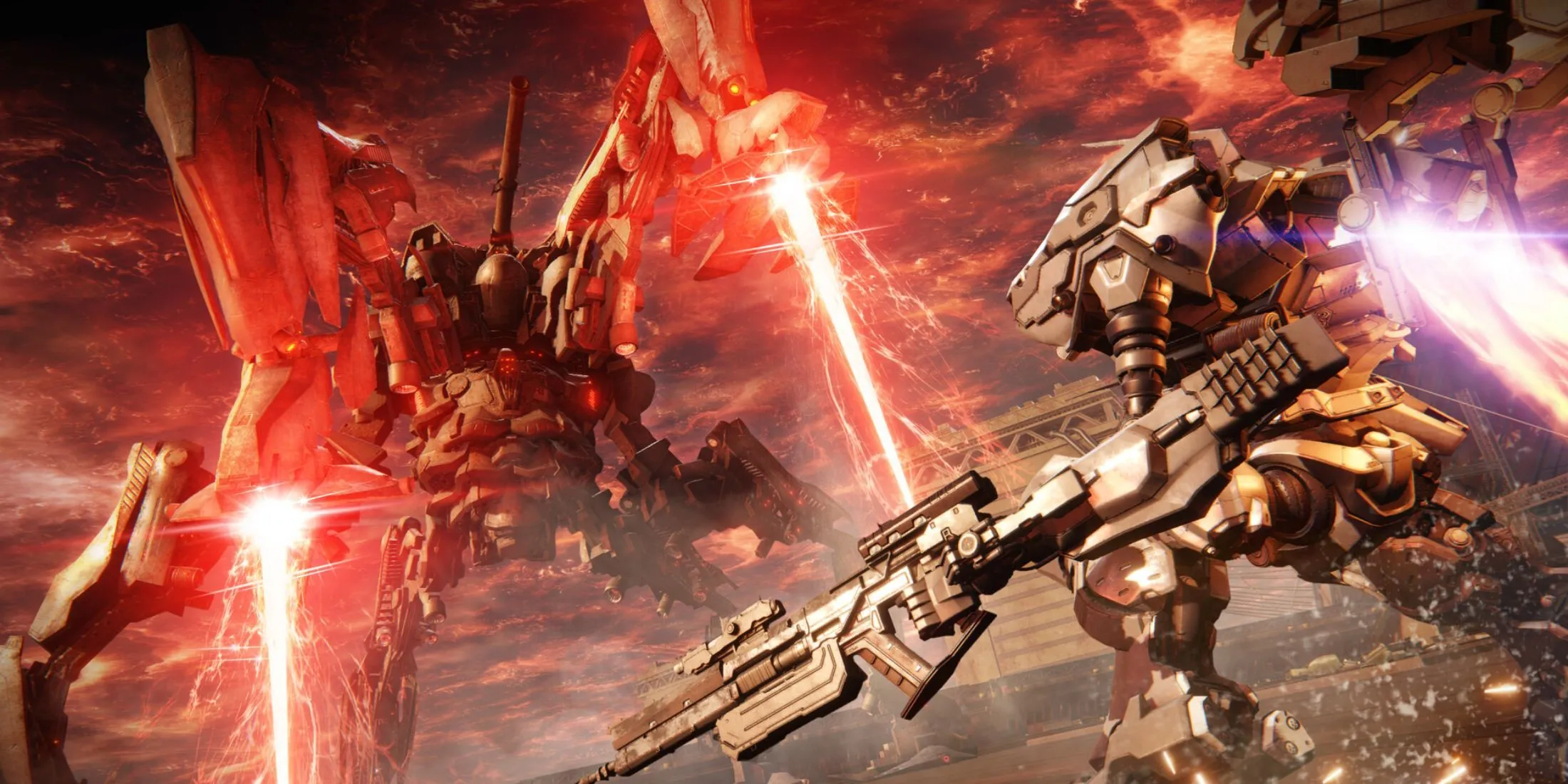 Một trận chiến mech tầm xa trong game Armored Core 6 Fires of Rubicon, thể hiện lối chơi bắn súng