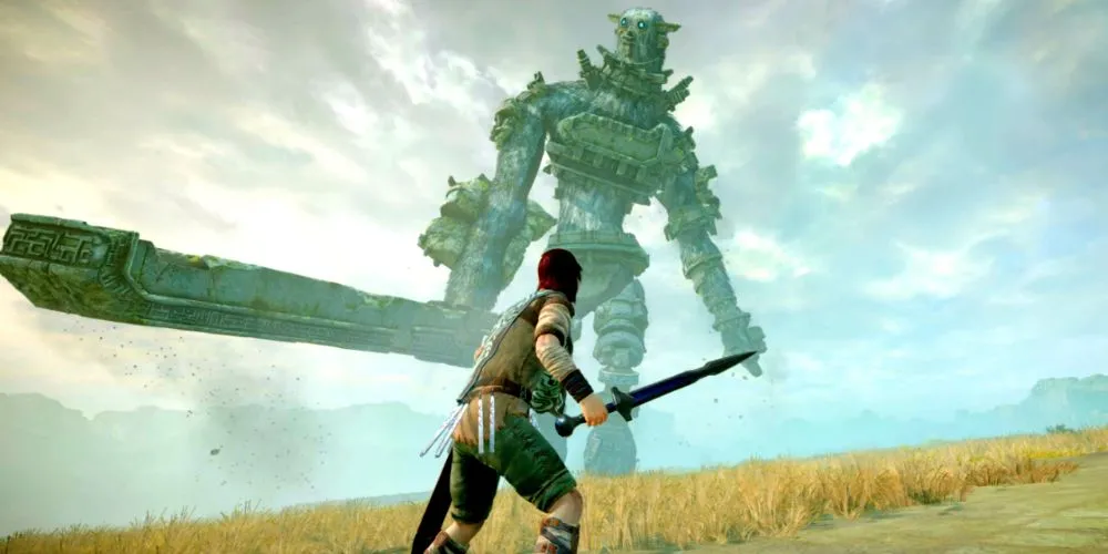Một trong những Colossus hùng vĩ trong tựa game Shadow of the Colossus, nổi bật với nhạc nền kết hợp giữa vẻ đẹp và sự hùng tráng của trận chiến.