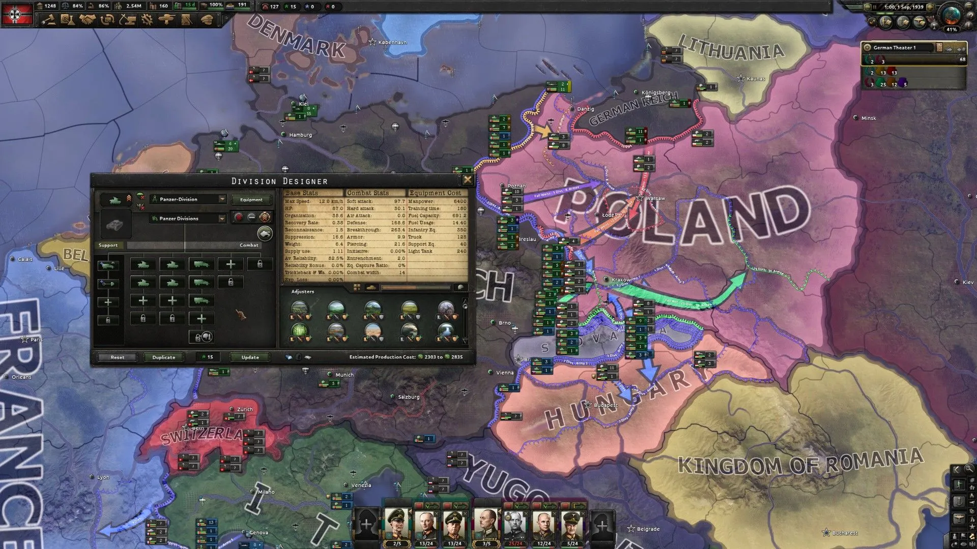 Người chơi ra lệnh cho quân đội trên bản đồ trong Hearts of Iron IV.