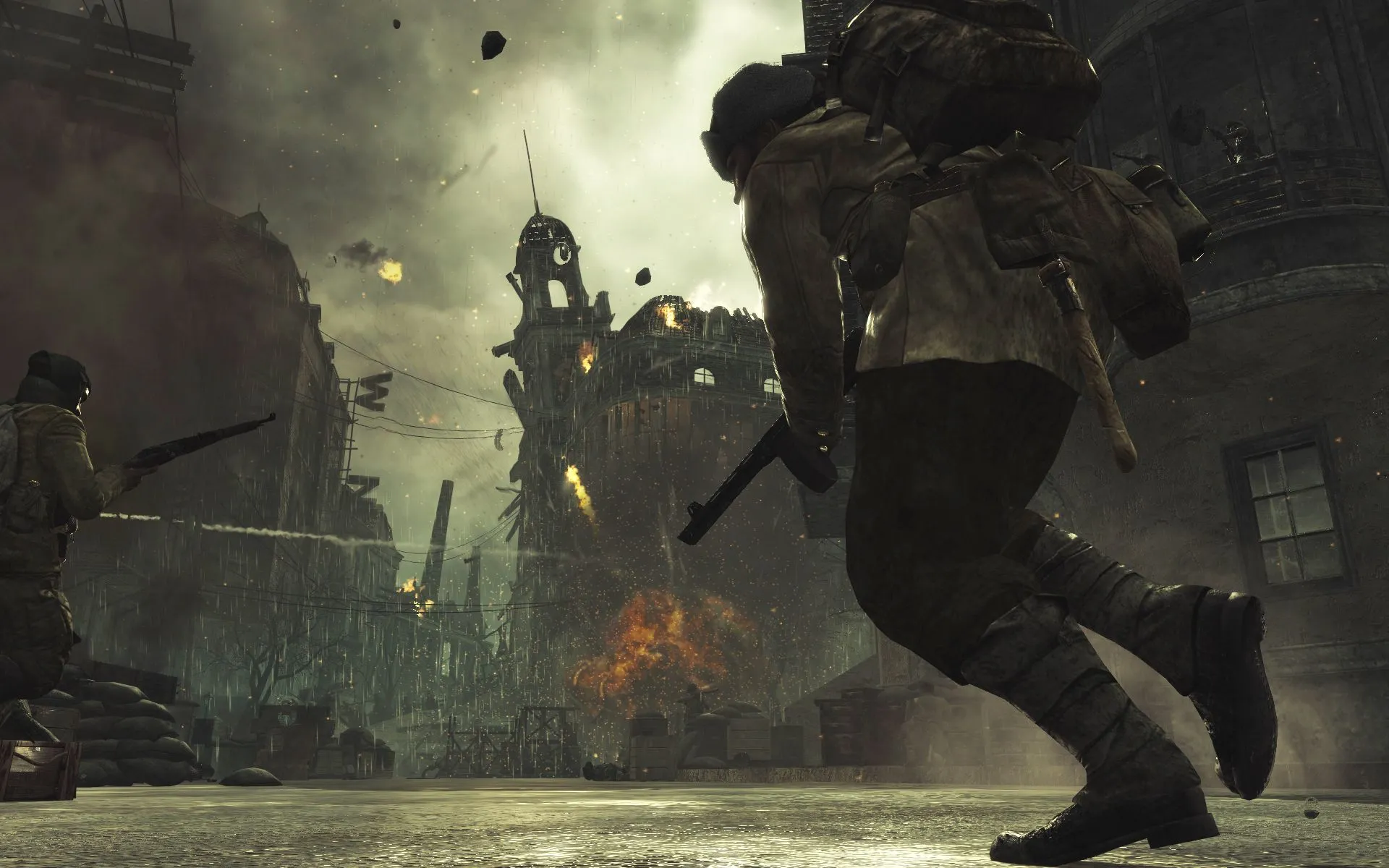 Người lính Mỹ chiến đấu dữ dội trong bối cảnh chiến tranh thế giới thứ hai của Call of Duty: World at War, minh họa độ khó Veteran đầy thử thách.