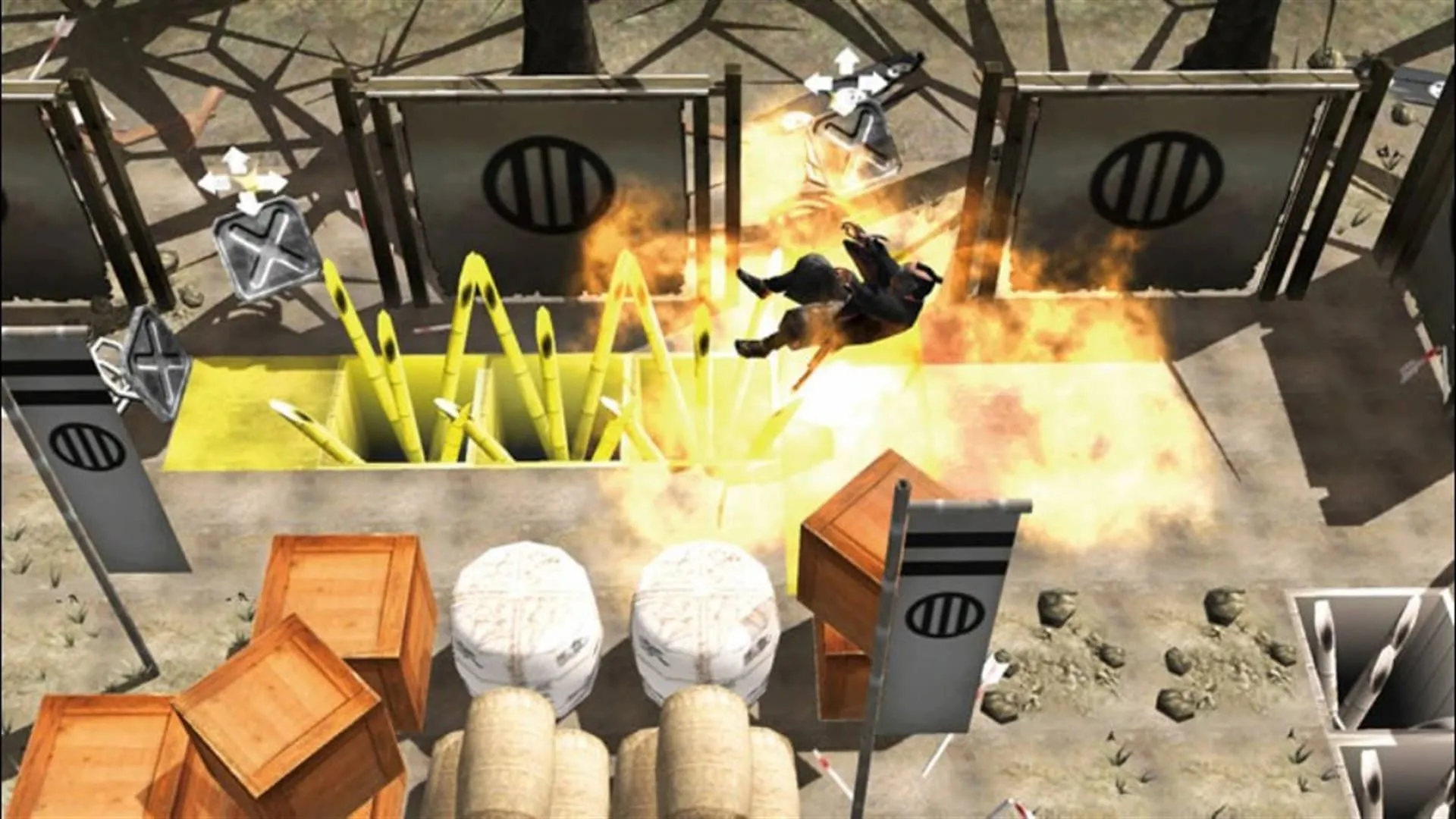 Ninja Rikimaru trong Tenchu: Shadow Assassins bị nổ tung bởi một cái bẫy