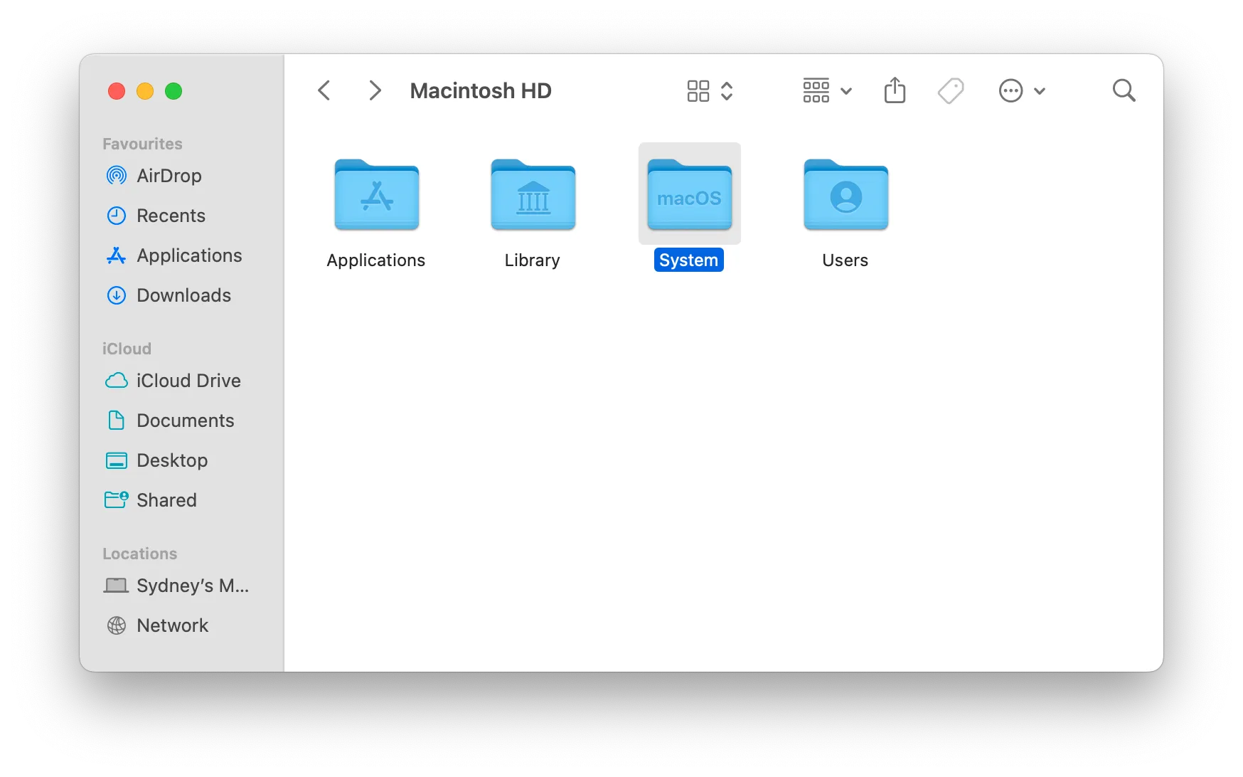 Nội dung thư mục System (Hệ thống) trên macOS chứa các tệp tin cốt lõi.