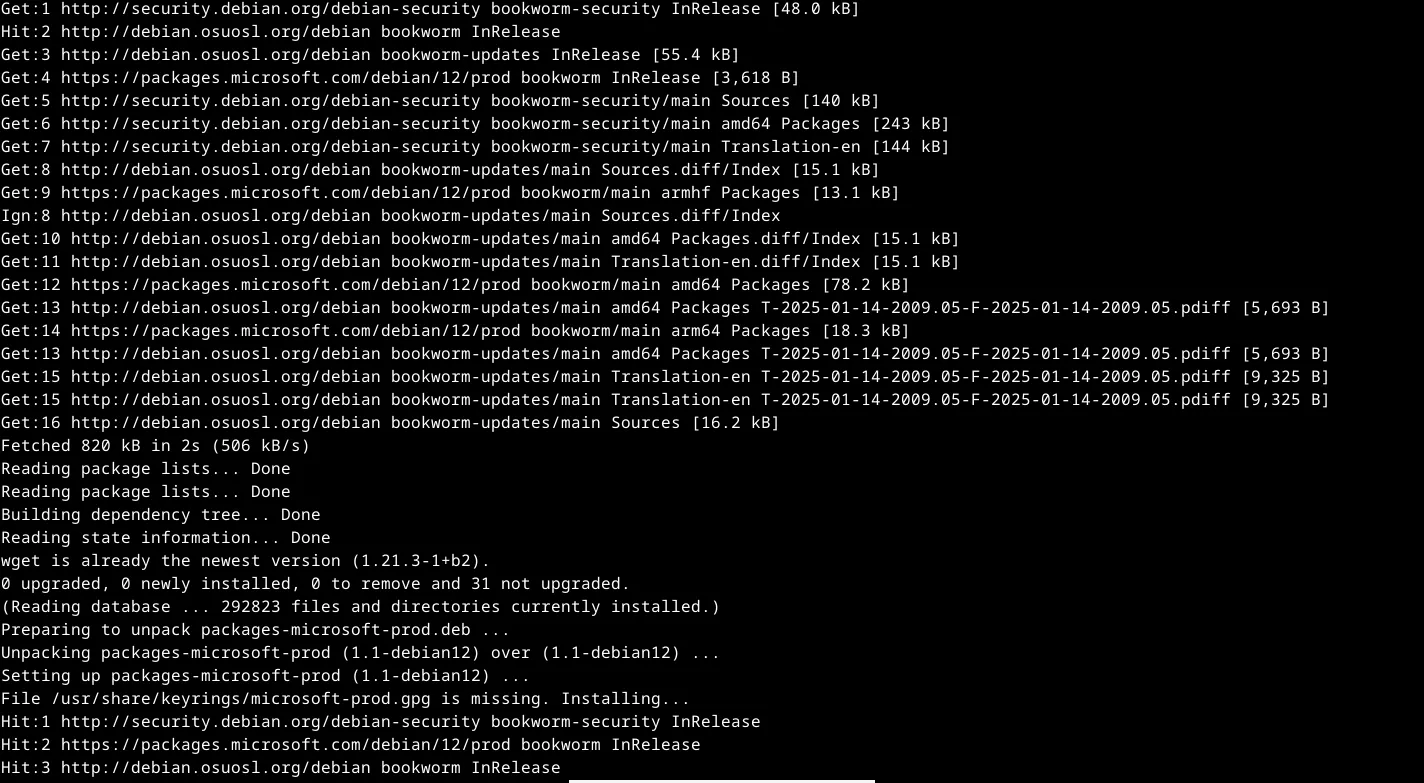 Quá trình cài đặt PowerShell trên Terminal của Debian