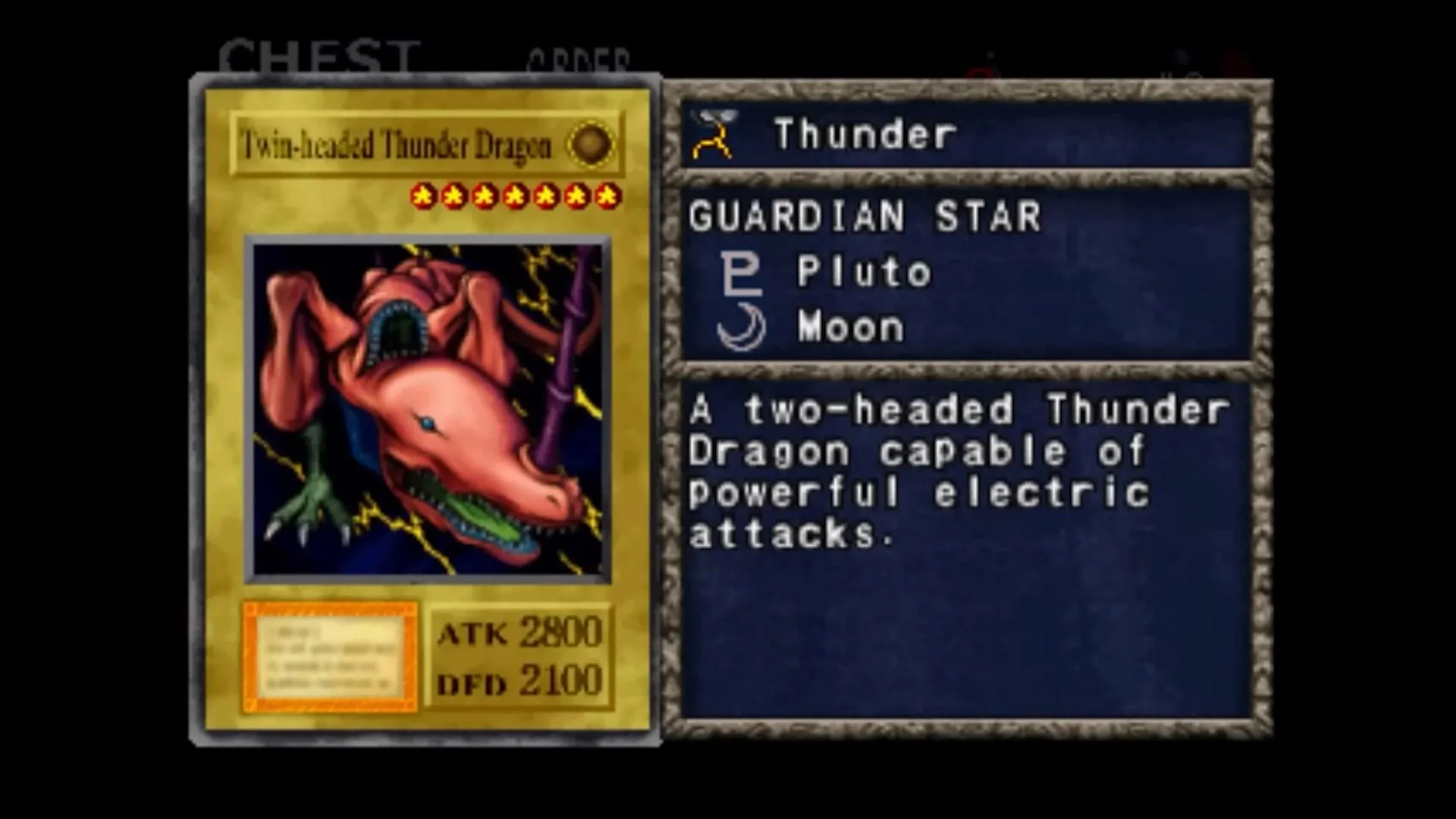 Quái vật Rồng Sấm Sét Hai Đầu (Twin-Headed Thunder Dragon) trong Yu-Gi-Oh! Forbidden Memories.