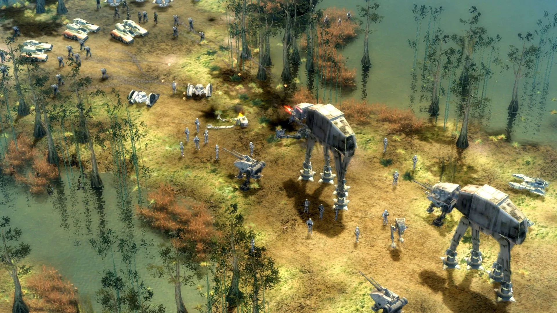 Quân đội Stormtrooper tấn công quân nổi dậy trong Star Wars Empire at War.