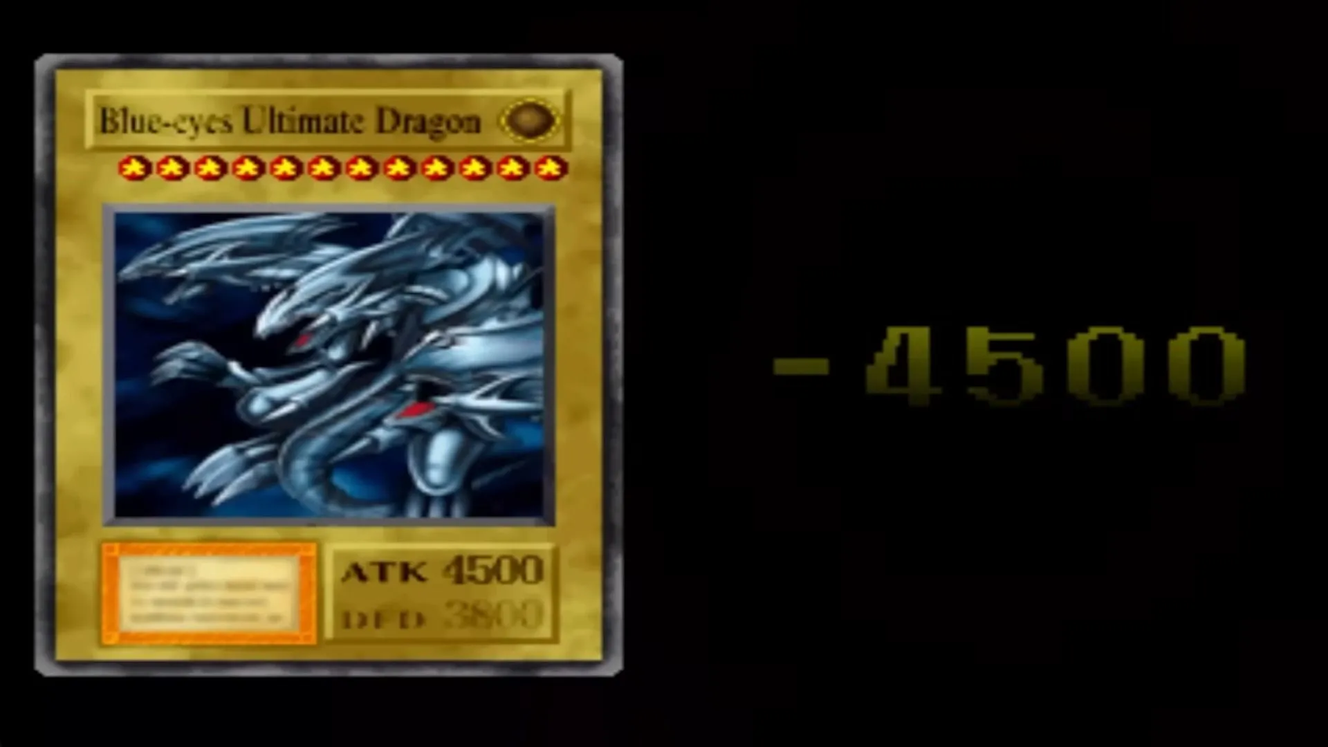 Rồng Trắng Mắt Xanh Tối Thượng (Blue-Eyes Ultimate Dragon) tấn công trực diện người chơi trong Yu-Gi-Oh! Forbidden Memories.