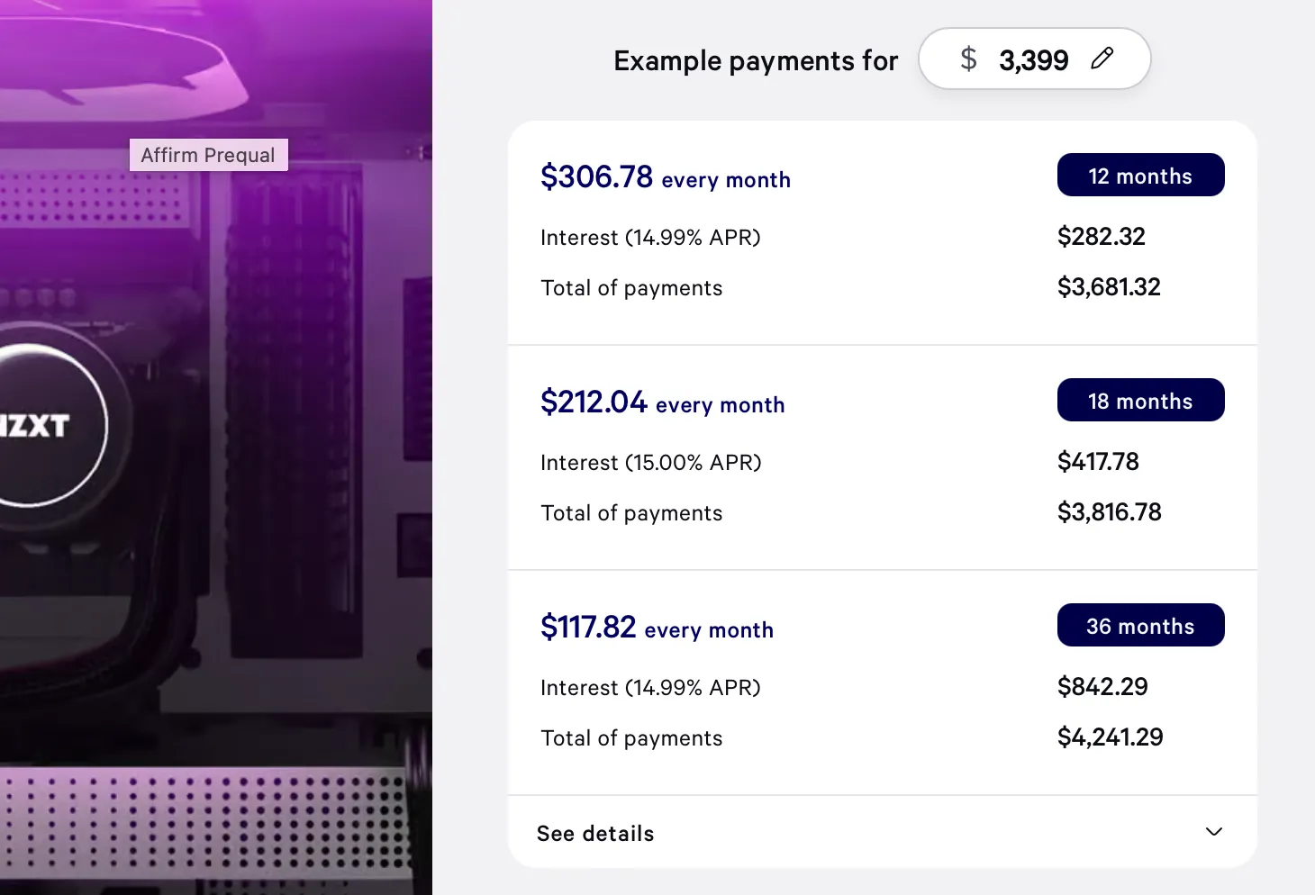So sánh chi phí trả góp một chiếc PC NZXT Player Three Prime