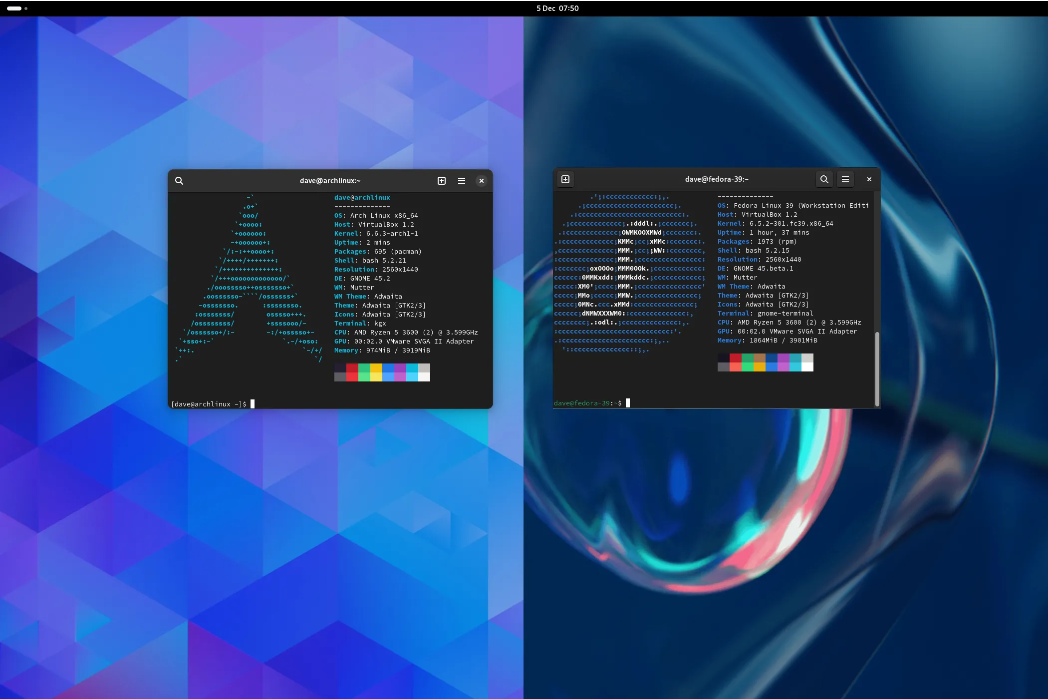 So sánh giao diện desktop Arch Linux và Fedora Linux, nền tảng của SteamOS và Bazzite OS