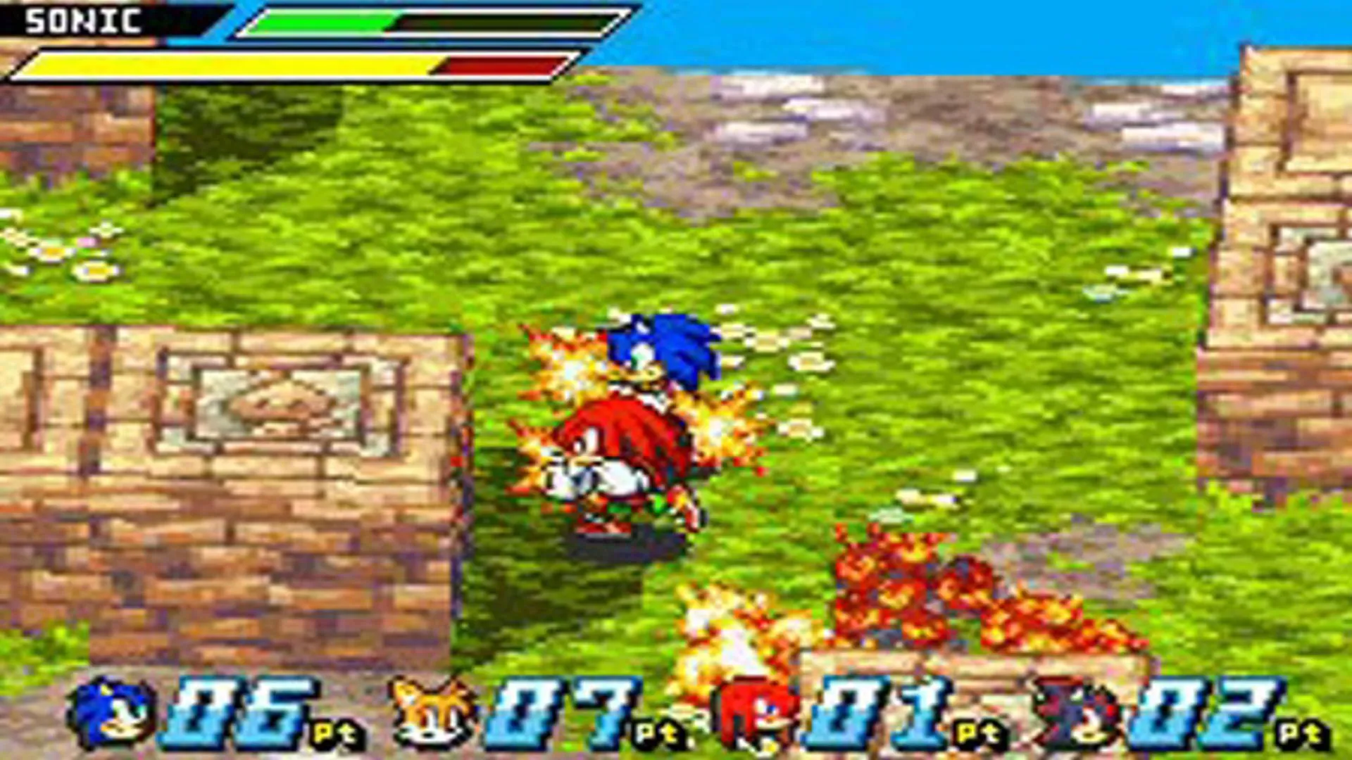 Sonic và Knuckles đối đầu trong tựa game Sonic Battle, gợi nhớ về các game đối kháng Sonic.