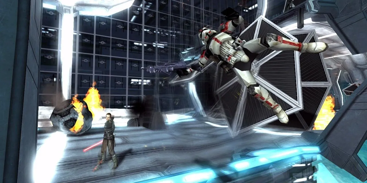 Starkiller sử dụng Thần Lực tấn công Stormtrooper trong game Star Wars: The Force Unleashed.