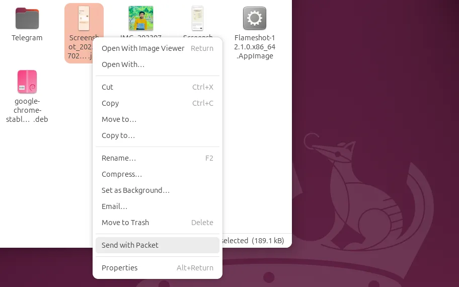 Sử dụng tùy chọn &quot;Send With Packet&quot; trong menu chuột phải của Nautilus để gửi file nhanh chóng