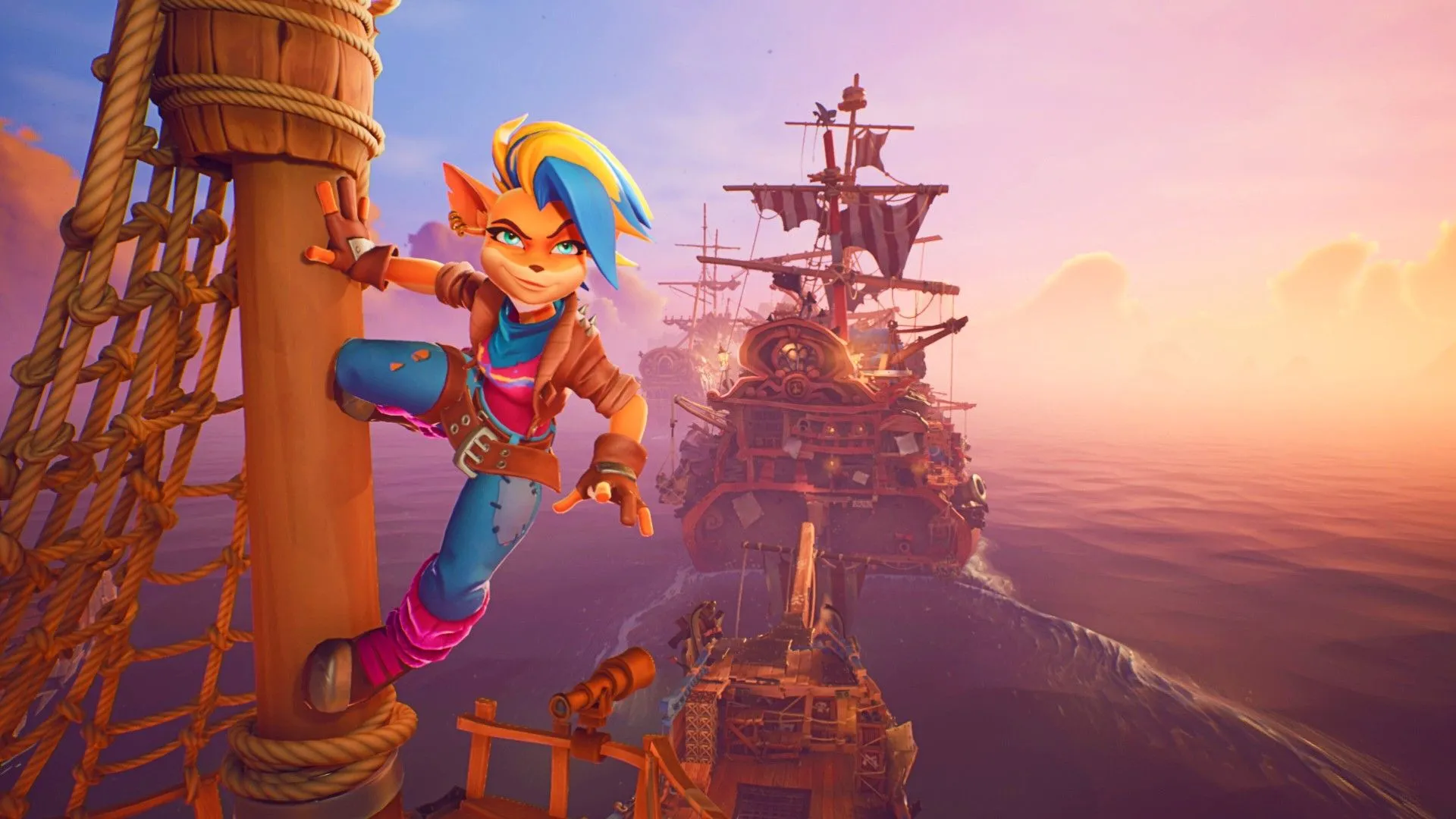 Tawna, nhân vật nữ trong Crash Bandicoot, đứng trên con tàu bí ẩn