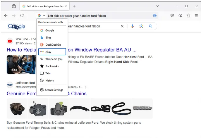Thanh địa chỉ được nâng cấp của Firefox 137 hiển thị tùy chọn công cụ tìm kiếm và kết quả tính toán trực tiếp, tối ưu trải nghiệm tìm kiếm.