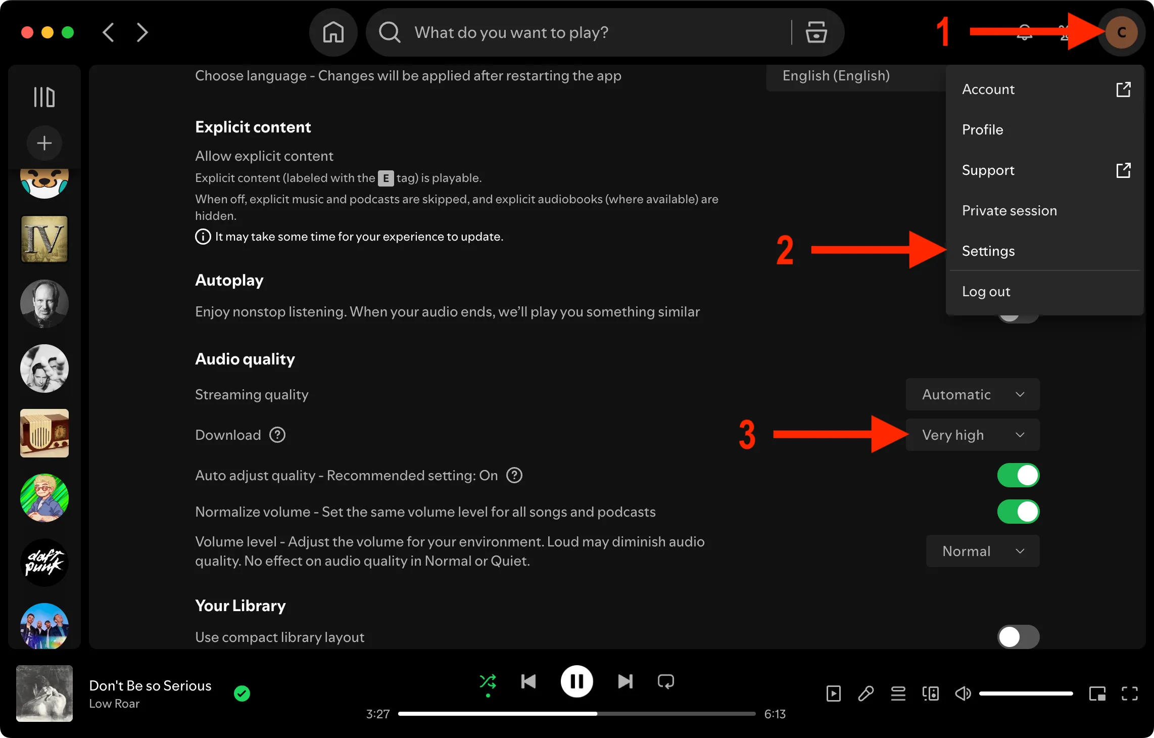 Thay đổi chất lượng tải nhạc trong Spotify