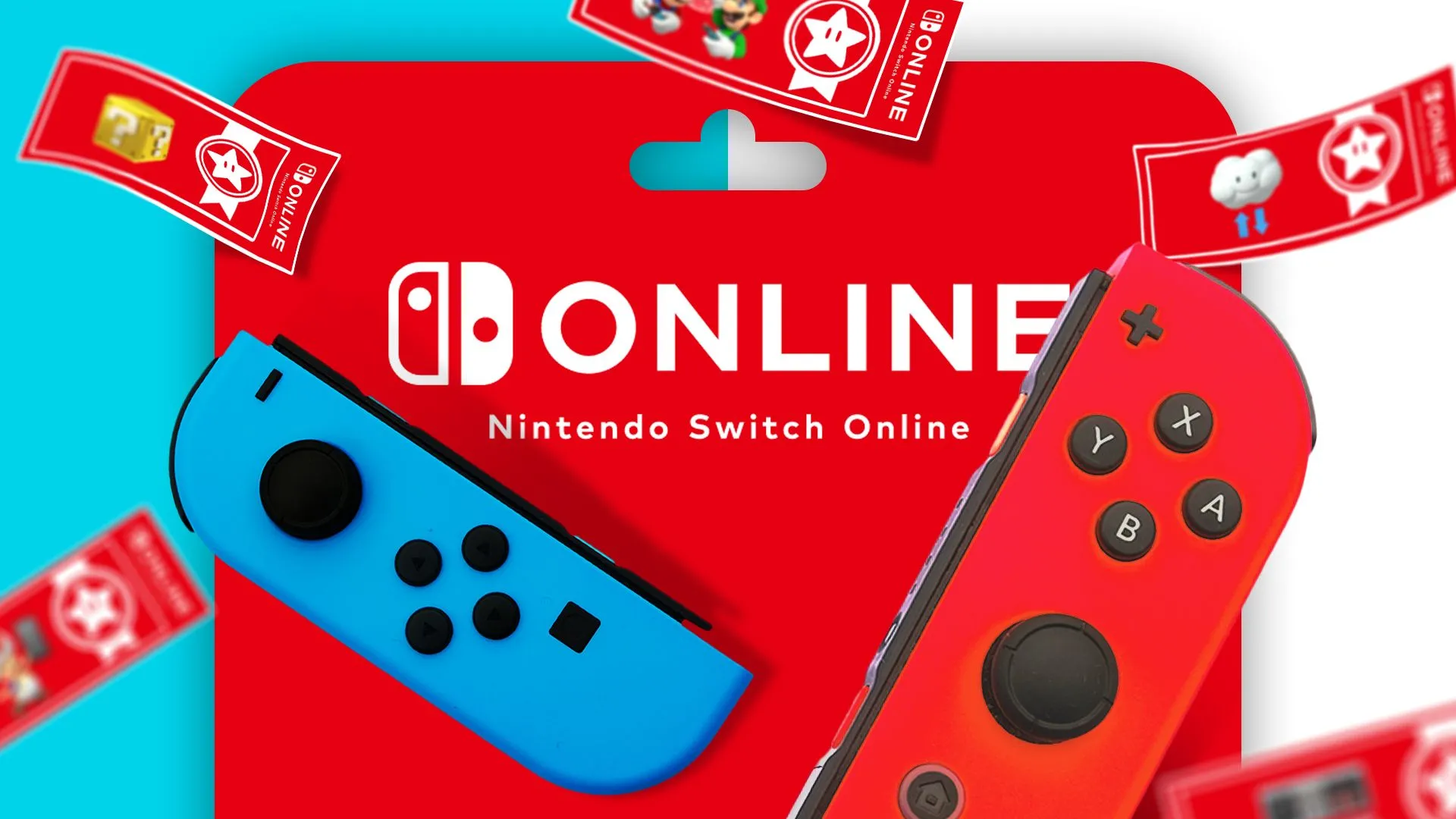 Thẻ quà tặng Nintendo Online cùng phiếu giảm giá và hai Joy-Con
