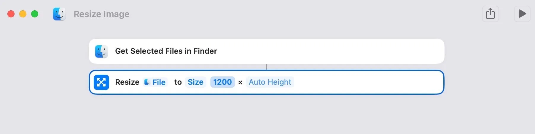 Thêm tác vụ Resize Image và cấu hình kích thước ảnh trong ứng dụng Phím tắt Mac.