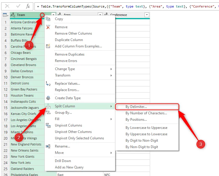 Thực hiện Split Column By Delimiter trong Power Query Editor của Excel