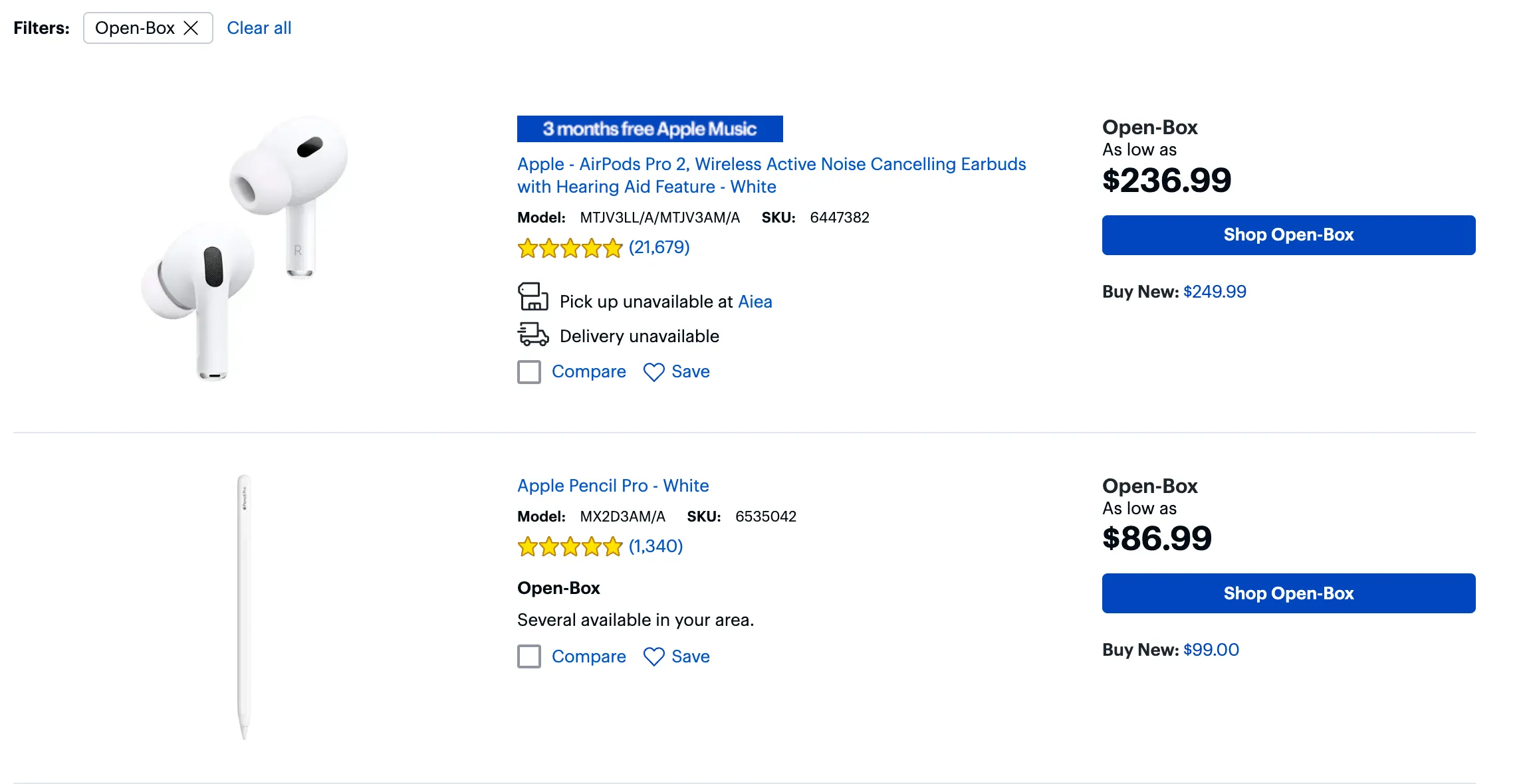 Tìm kiếm các ưu đãi hàng trưng bày (open-box deals) trên website Best Buy.