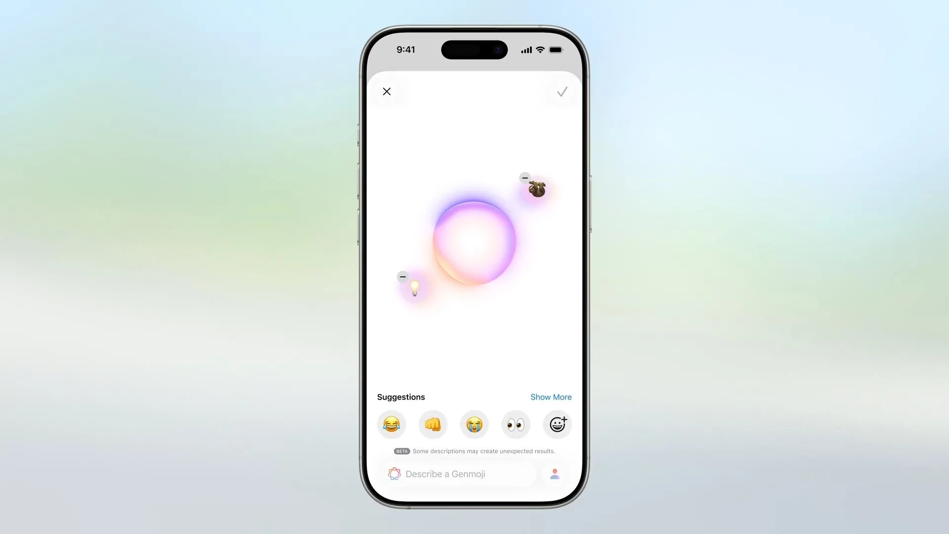 Tính năng Genmoji trên iPhone kết hợp hai biểu tượng cảm xúc để tạo Genmoji mới trong iOS 26.