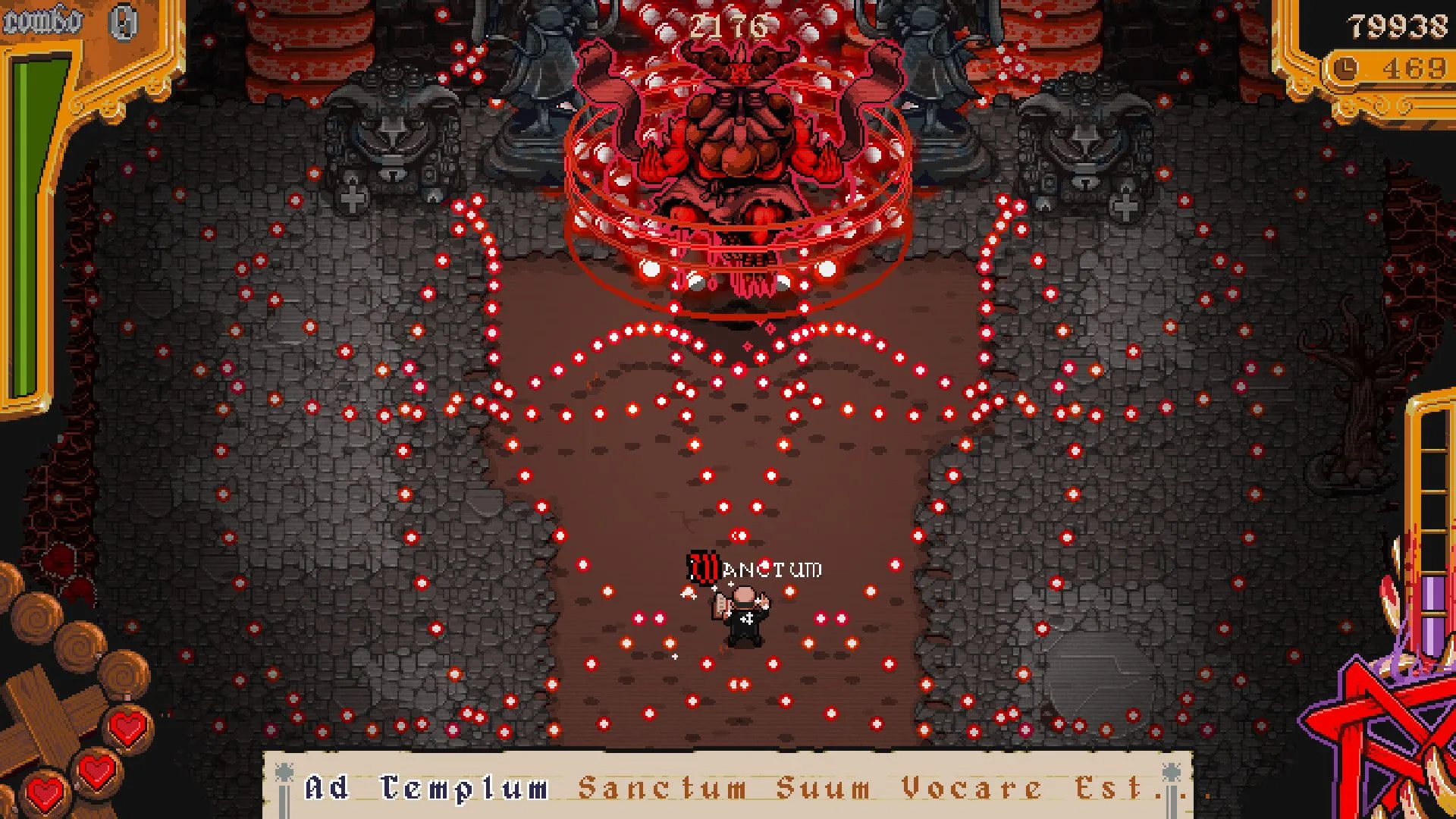 Trận đấu trùm trong The Textorcist: The Story of Ray Bibbia, một game bullet-hell kết hợp gõ phím