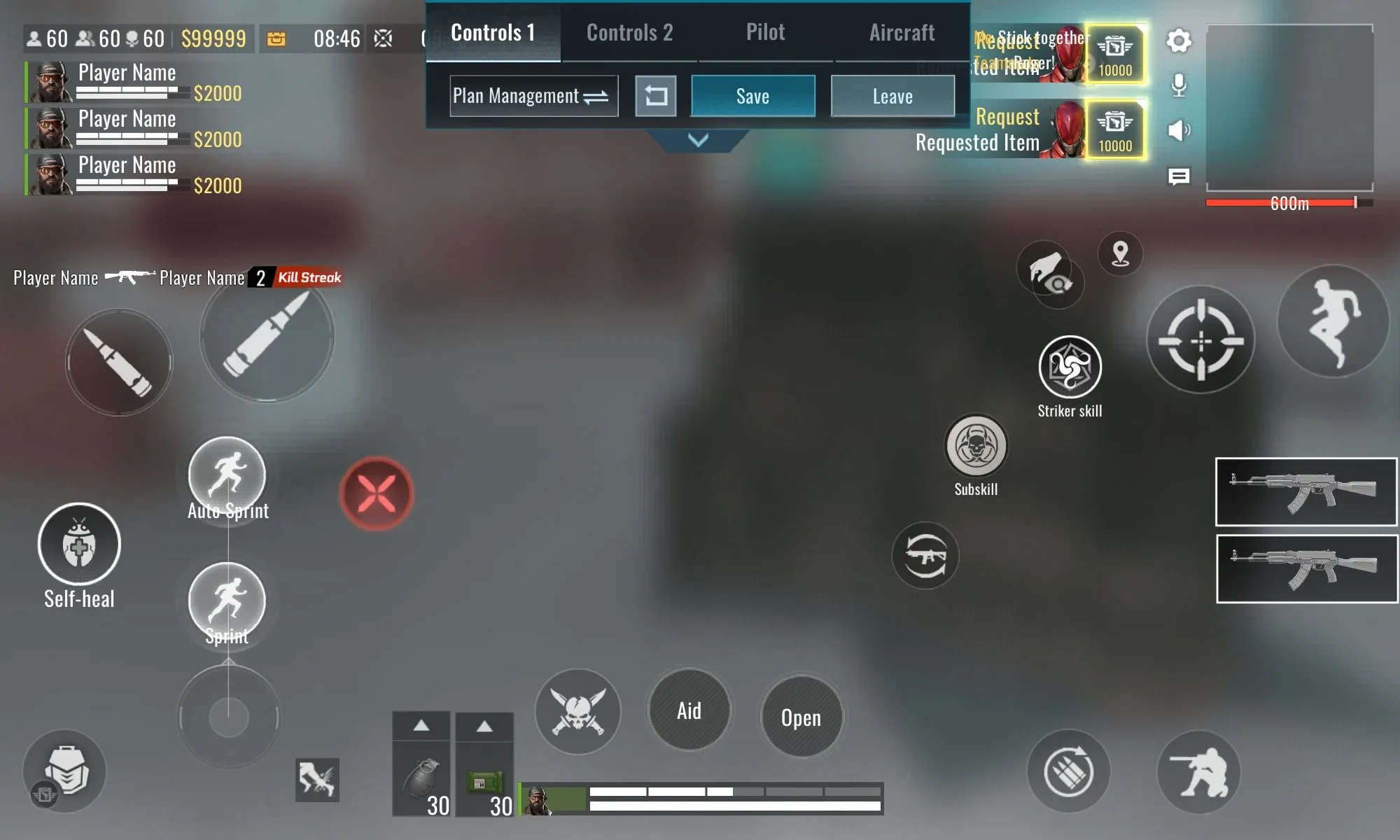 Tùy chỉnh bố cục điều khiển trong game Blood Strike trên máy tính bảng Android, với không gian rộng rãi và dễ dàng sắp xếp.