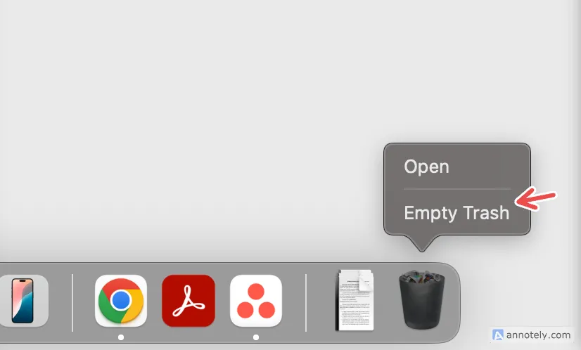 Tùy chọn Empty Trash để làm trống thùng rác trên macOS