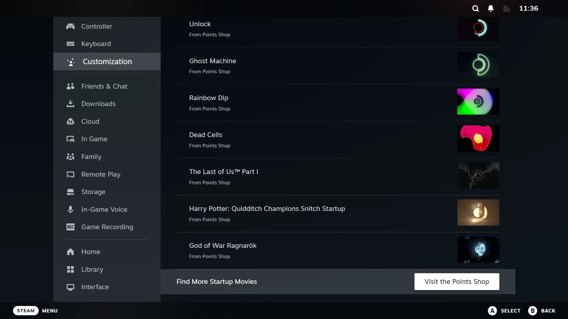 Tùy chọn &quot;Ghé thăm Cửa hàng Điểm&quot; được làm nổi bật trong cài đặt Tùy chỉnh Steam để mua video mới