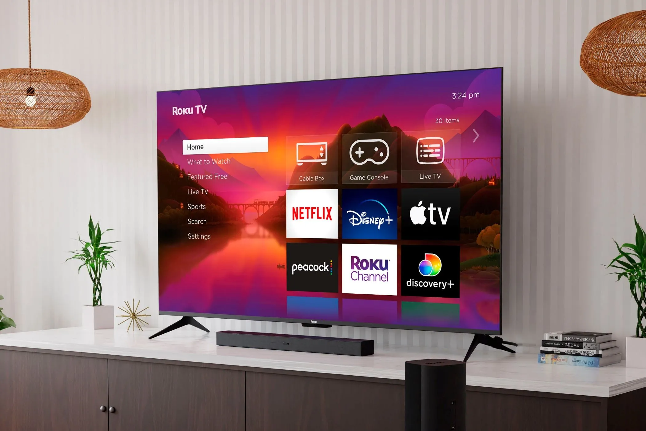 TV Roku Plus series hiển thị hình ảnh sắc nét trong phòng khách