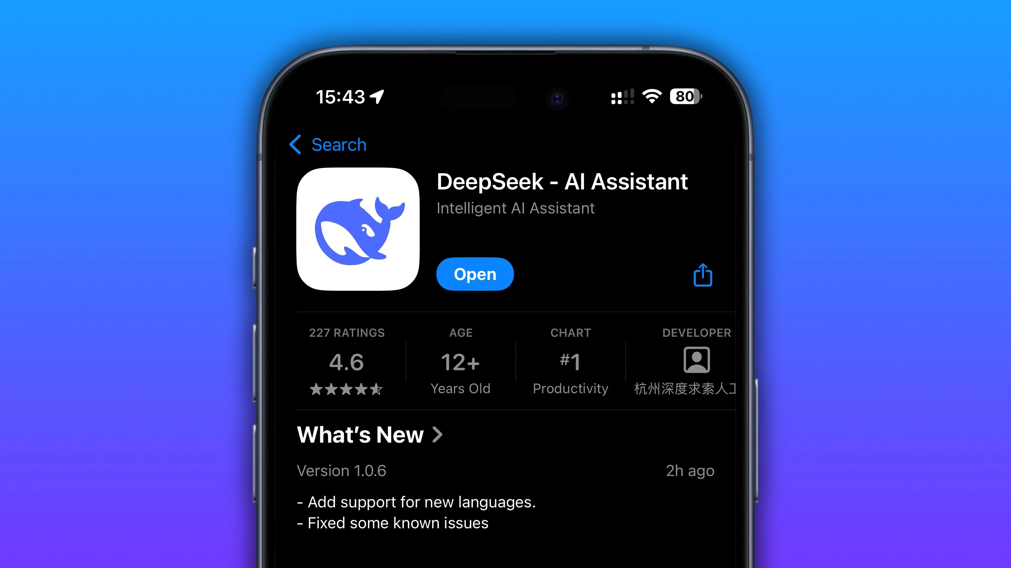Ứng dụng DeepSeek AI trên App Store của iPhone, thể hiện quy trình kiểm duyệt nghiêm ngặt của Apple