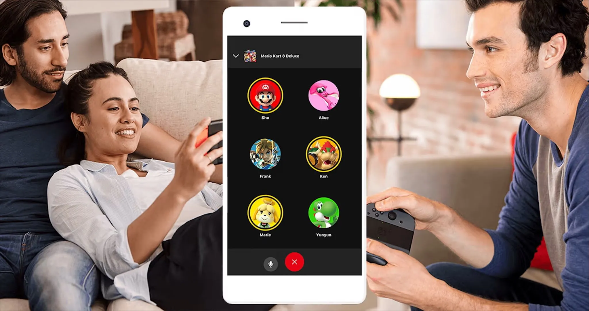 Ứng dụng di động Nintendo Switch Online với nhóm người đang chơi game