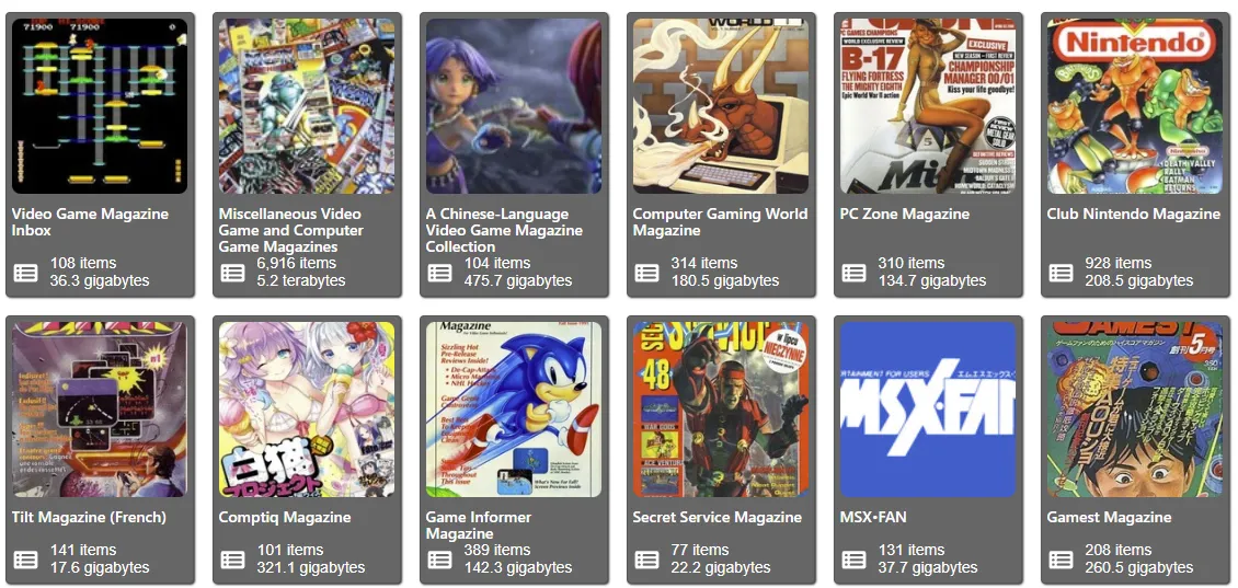 Ví dụ về các tạp chí game cũ có sẵn trên Internet Archive