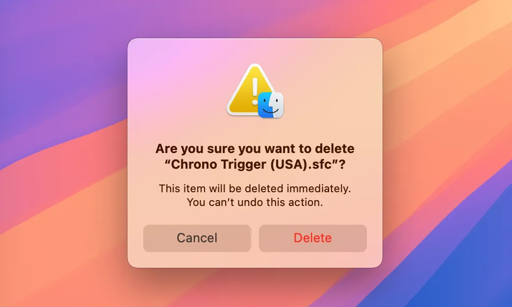 Xác nhận xóa tệp tin trên macOS.
