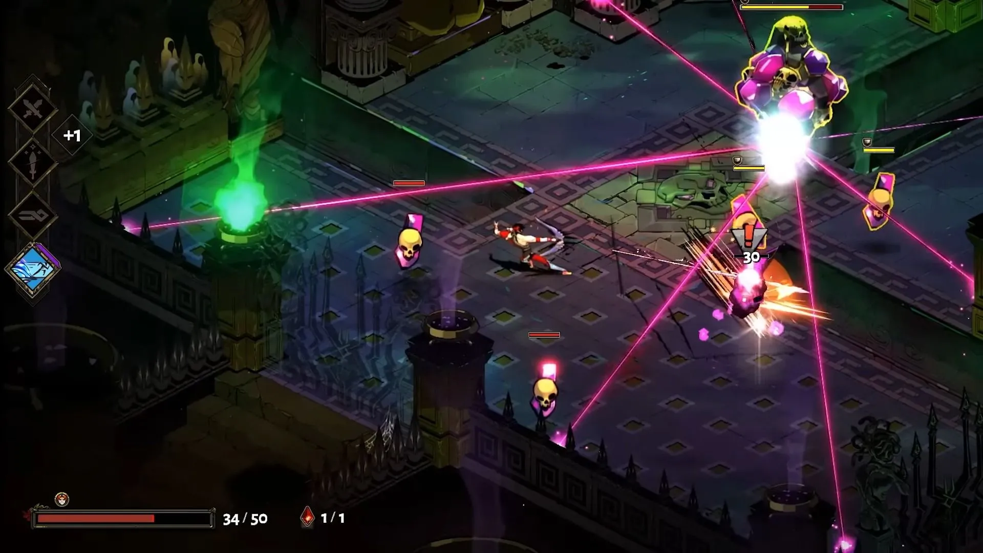 Zagreus chiến đấu trong ngục tối phong cách roguelike của Hades.