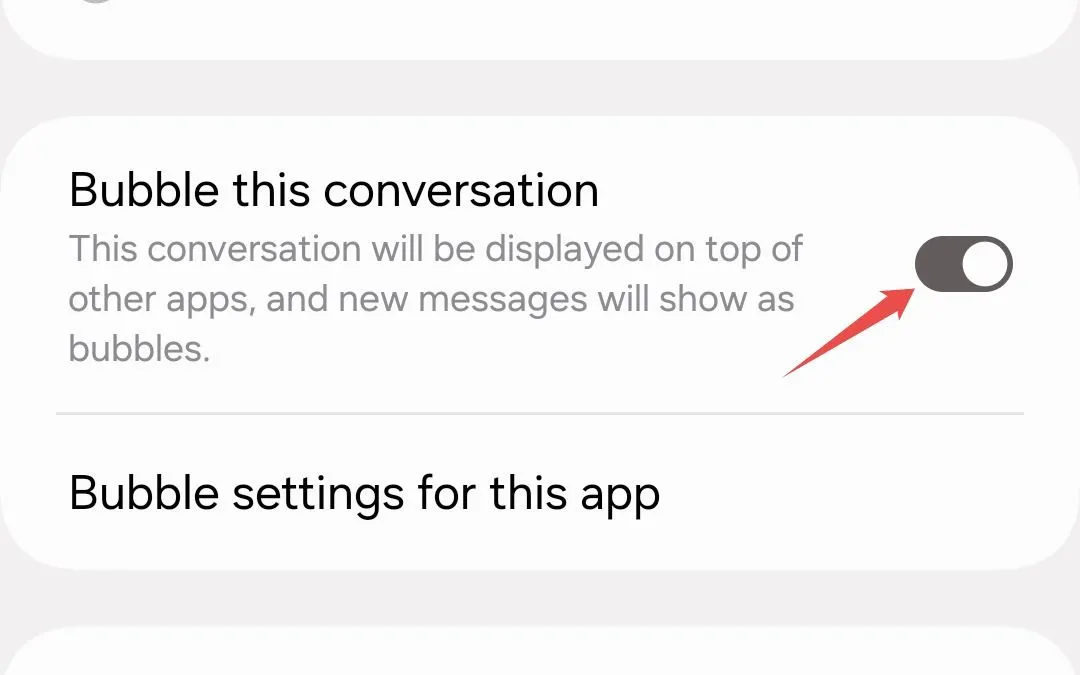 Bật bong bóng hội thoại cho tin nhắn cụ thể trên Samsung