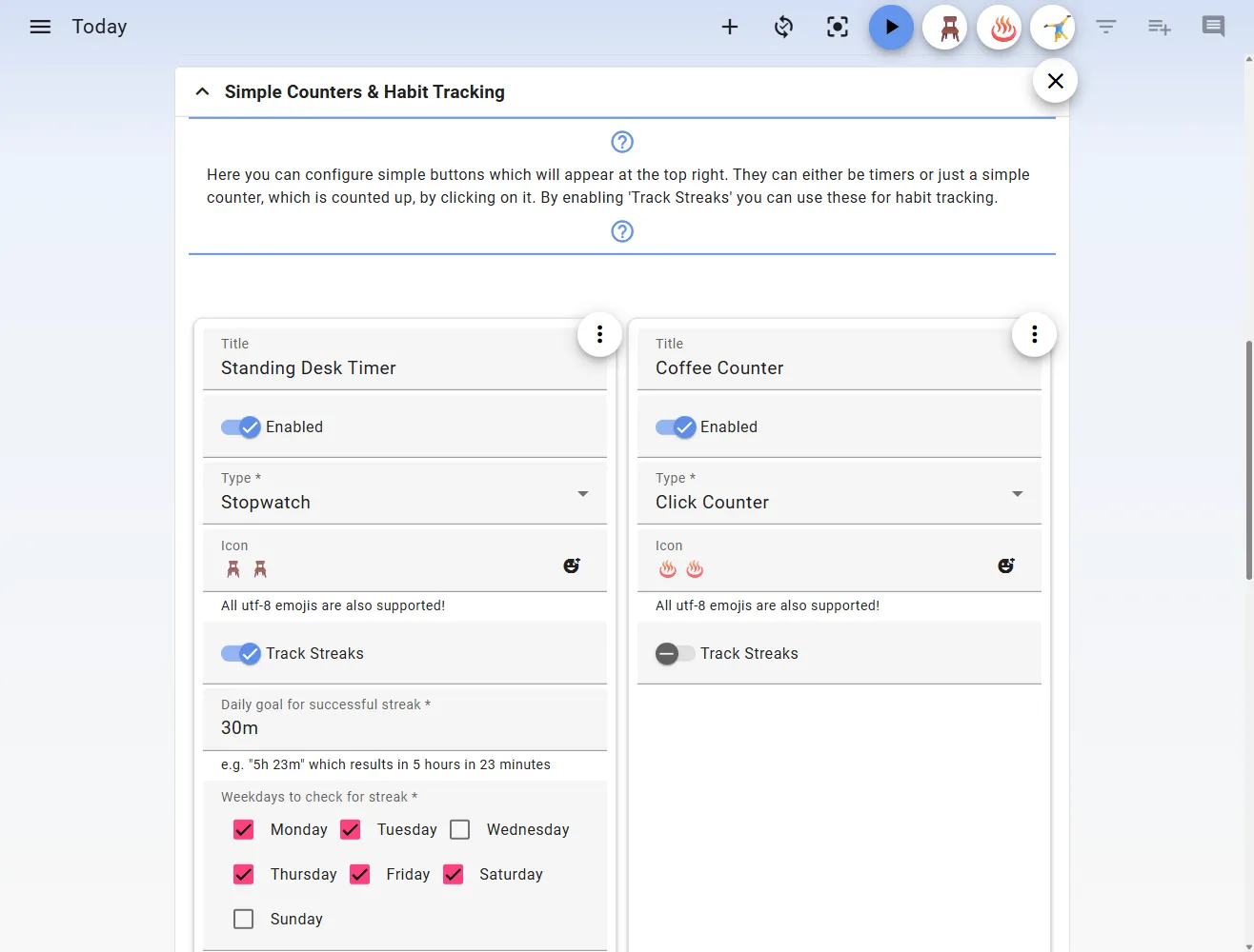 Cài đặt bộ đếm đơn giản và theo dõi thói quen trong Super Productivity