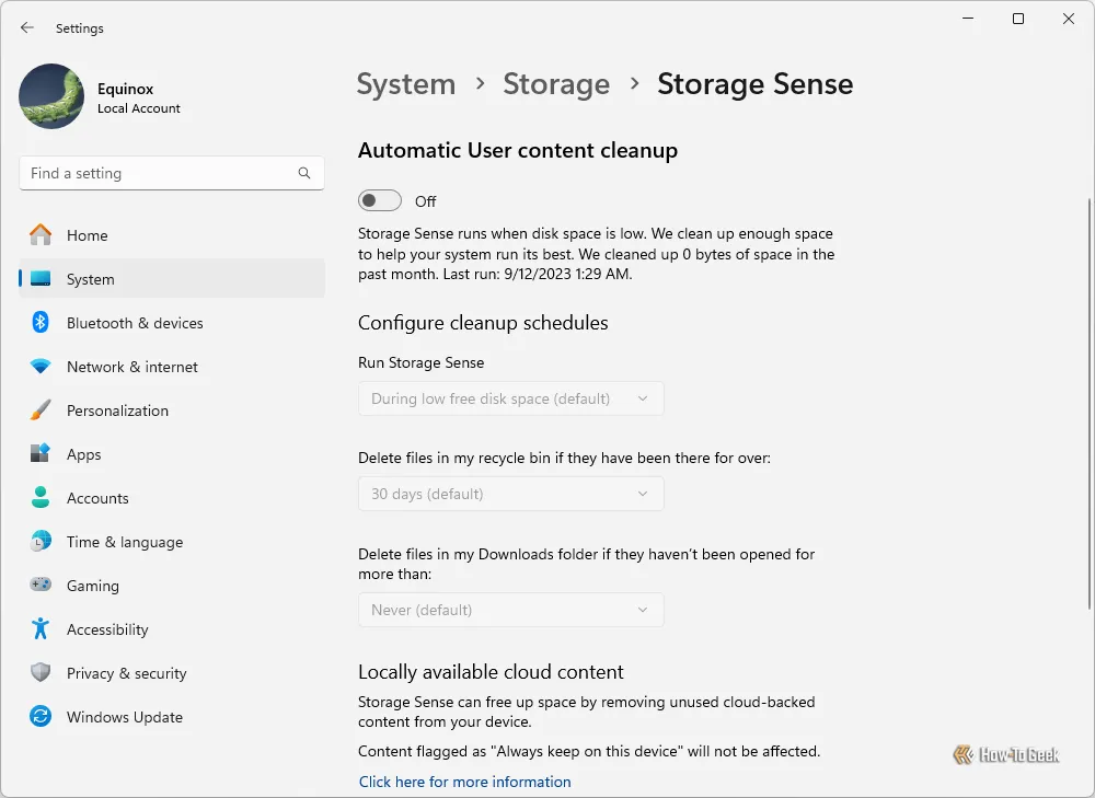 Cài đặt Storage Sense trên Windows 11