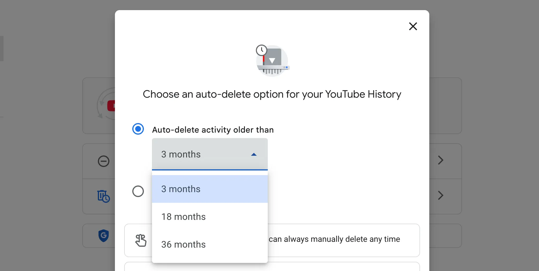 Cài đặt tự động xóa lịch sử xem YouTube sau 3 tháng để duy trì đề xuất mới nhất.