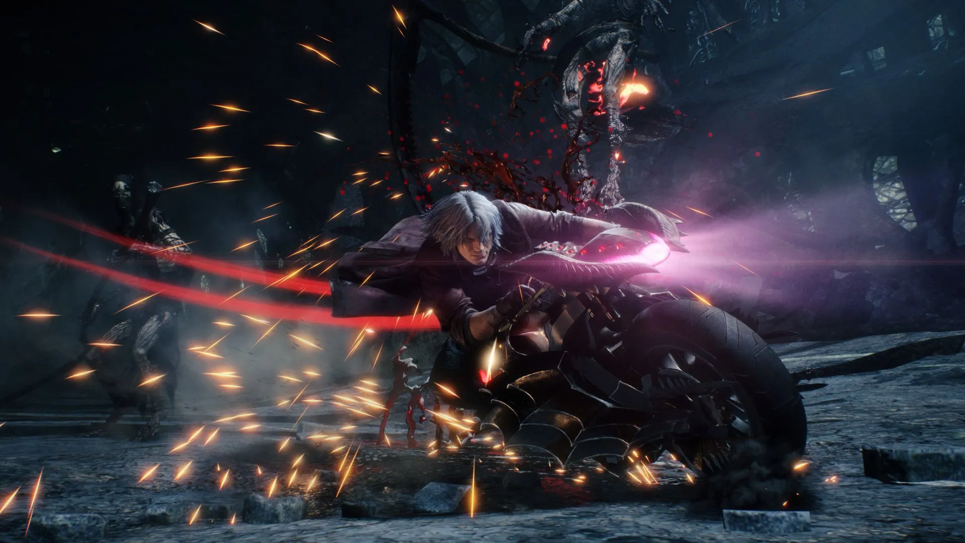 Dante cưỡi quái vật Cavalier trong trận chiến nảy lửa của Devil May Cry 5: Special Edition với Turbo mode.