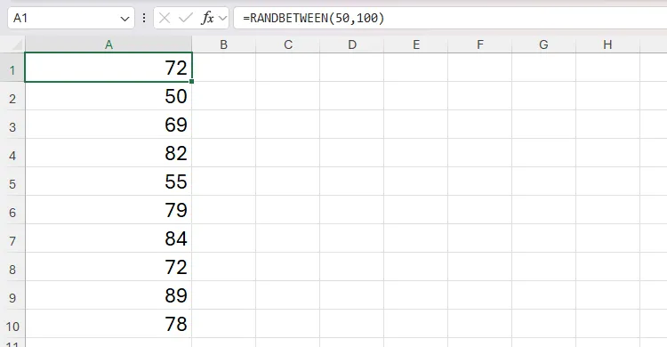 Dãy số ngẫu nhiên được tạo bằng hàm RANDBETWEEN trong Excel