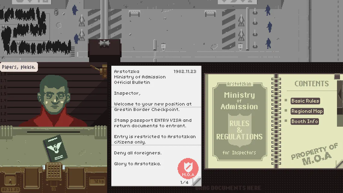 Giao diện kiểm soát biên giới trong game Papers, Please