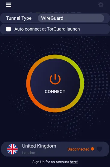 Màn hình tùy chọn giao thức đường hầm (tunneling) trong cài đặt ứng dụng TorGuard VPN