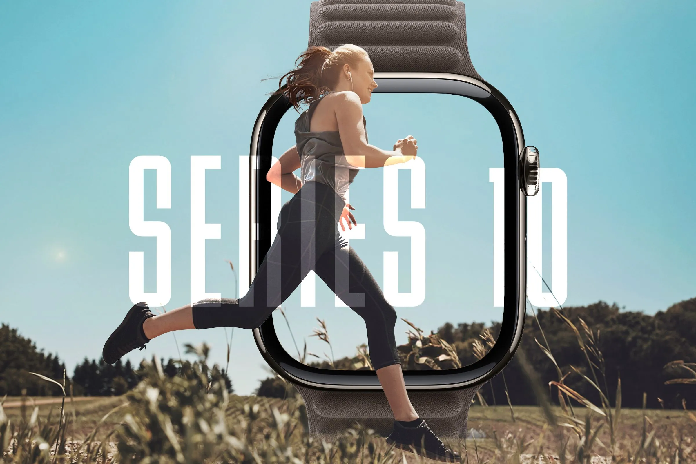 Một phụ nữ đang chạy bộ cùng Apple Watch Series 10 trong bối cảnh