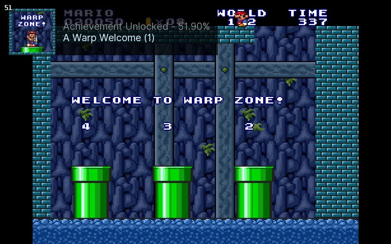 Thông báo thành tích Super Mario All-Stars được mở khóa.