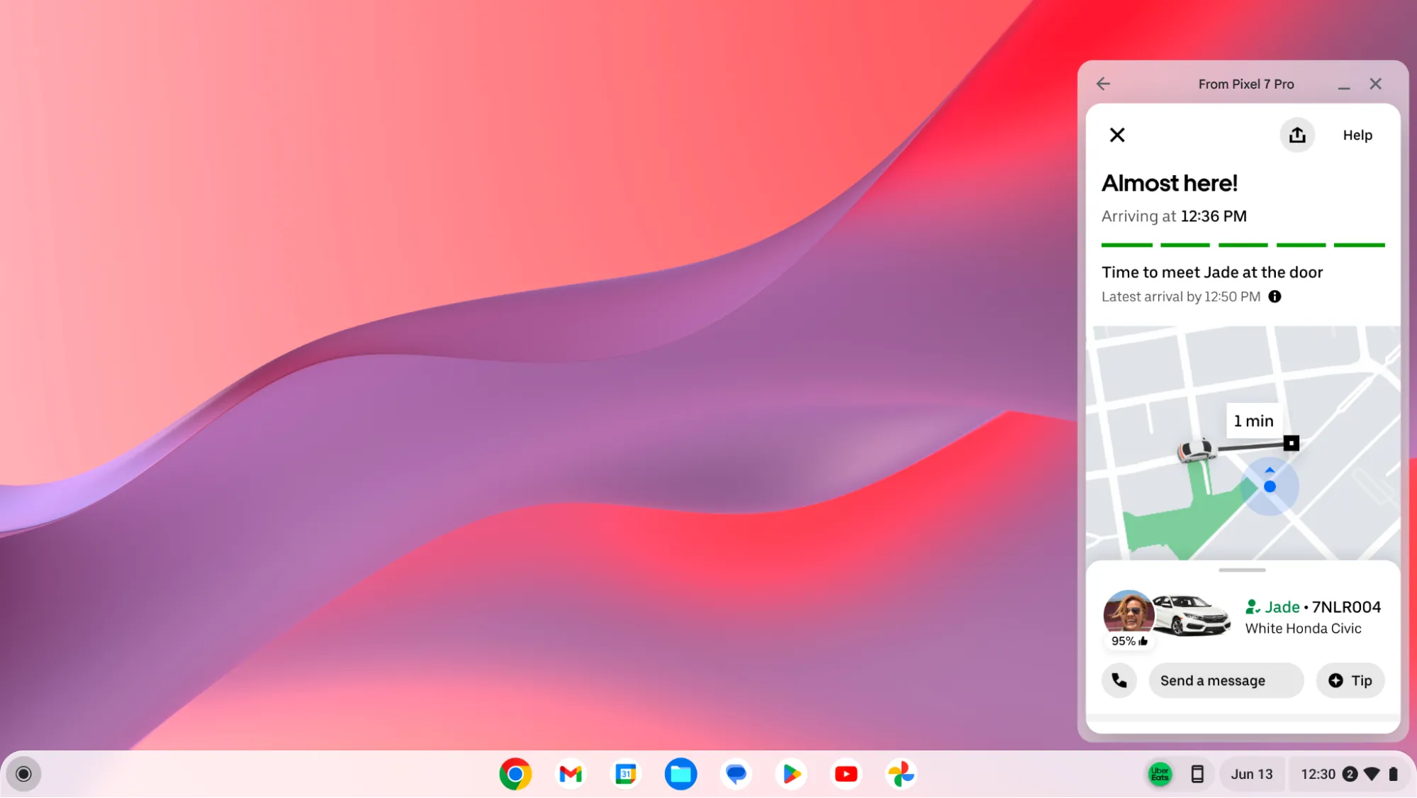 Tính năng truyền ứng dụng Android từ điện thoại lên màn hình Chromebook qua Phone Hub.